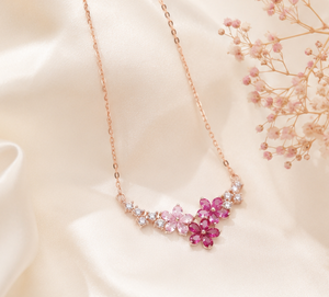 Collar de Plata de Ley 925 Chapado en Oro Rosa con Flor Rosa y Circonitas, Colgante de Flor de Cerezo para Mujer, Joyería de Moda de Lujo - Product Image 3
