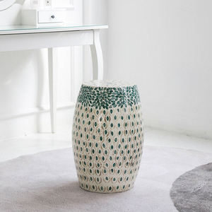 Teal Crown Barrel Accent <b>Stools</b> Mother of Pearl Handcrafted Mosaic Small Side Table For Living Room Bedroom Decor Use - Product Image 2