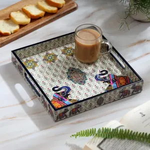 Plateau de service en bois décoratif personnalisé fait à la main accessoires de table imprimés personnalisés pour cuisine traiteur service d'aliments en vrac - Product Image 4