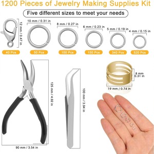 Kit de fabrication de bijoux avec 1200 anneaux de jonction – Ensemble d'anneaux de jonction ouverts et de fermoirs de collier en argent avec pince à anneaux de jonction, ouvre-anneau et pincettes - Product Image 3