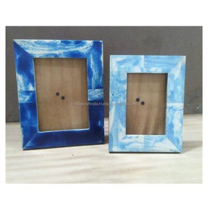 Cadre photo en bois artisanal indien unique et écologique avec incrustation en résine mosaïque terracotta, décoration artistique pour table - Product Image 5