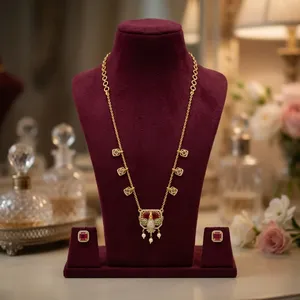 Regal Premium Quality Gold Plated Chain Polki Look Necklace Set With Earrings for <b>Wedding</b> Wear Collection For Women - Product Image 1