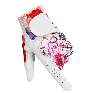 Super Soft Breathable Protective Floral Print Men's Golf <b>Gloves</b> PU Leather Non-Slip Hook and Loop Closure Hands - Product Image 5