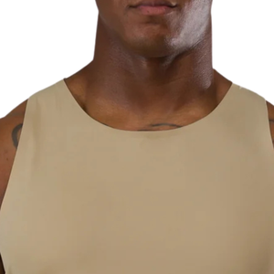 Camiseta sin mangas acanalada beige arena para hombre, transpirable, ajustada, para gimnasio, entrenamiento, uso casual de verano, estilo musculoso - Product Image 3