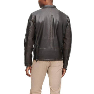 Premium Quality Winter Leather <b>Biker</b> <b>Jacket</b> with Stand Collar and Front Logo Low Price Outerwear for Men - Product Image 2