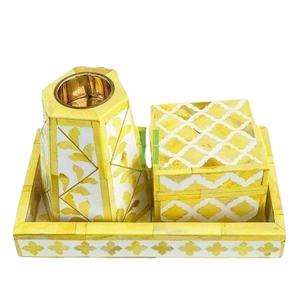 Juego de regalo de Ramadán quemador de incienso de perla madre portavelas hecho a mano con diseño de juego árabe para decoración del hogar - Product Image 1