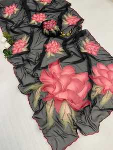 Nouveau Saree en Georgette à Imprimé Numérique RN, Motif Floral, Séchage Rapide, Qualité Supérieure, Tissu pour Blouse, Léger, Idéal pour Fêtes Estivales - Product Image 5