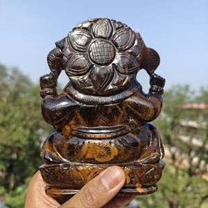 Estatua de Ganesha Tallada a Mano en Ojo de Tigre Amarillo, Figura Religiosa, Diosa Hindú, Decoración para el Hogar - Product Image 6