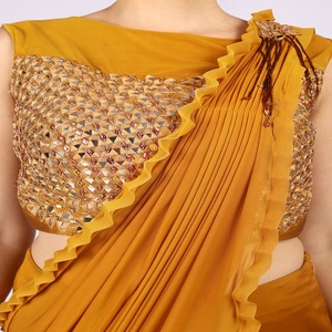 Hermoso atuendo con elegancia. Saree estilo sirena listo para usar para mujer con trabajo de espejos. Aspecto glamuroso para mujer. - Product Image 3