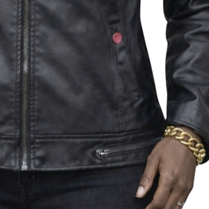 Black on Black <b>Leather</b> <b>Jacket</b> for <b>Women</b> Embroidered Sorority Style <b>Long</b> Sleeve Casual Biker Coat Fashion Outerwear for Event - Product Image 5
