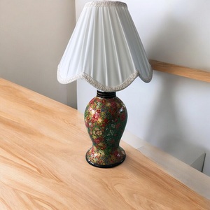 Floral Enamel Table Lamp White Pleated Shade Decorative Bedside Desk Light Home Decor - Product Image 3