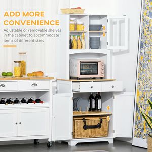 Ampio credenza dispensa da cucina bianca da 67 pollici con ante a telaio e ripiano per microonde, 2 cassetti - Product Image 5