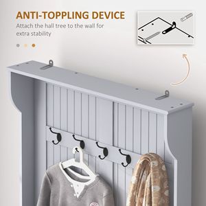 3-in-1 Freestanding Entryway Bench with Coat Rack & <b>Shoe</b> Storage Hall Tree with 5 <b>Hooks</b> Home Furniture Made of MDF - Product Image 5
