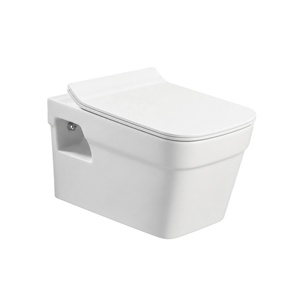 WC mural moderne écologique sans bride, carré, monobloc en porcelaine, réservoir encastré, chasse d'eau à siphon, siphon en P, espacement 380 mm - Product Image 1