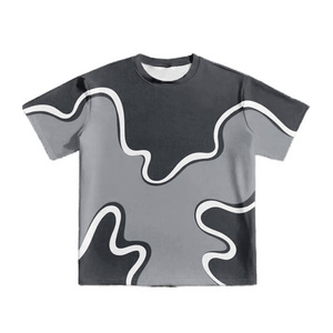 T-shirt pour homme à imprimé abstrait bleu fluide, coutures renforcées, haute durabilité, décontracté, manches courtes, streetwear - Product Image 3