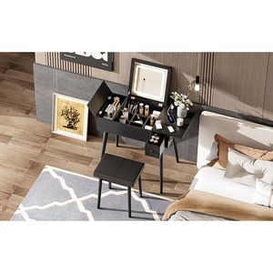 Tavolo da Trucco Nero da 70,9 cm con Specchio LED Ribaltabile, Stazione di Ricarica e 2 Cassetti Pieghevoli - Product Image 3