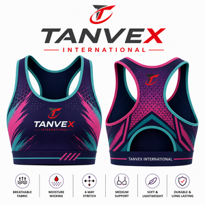 Sujetador deportivo TANVEX INTERNATIONAL para mujer, espalda cruzada, color liso, poliéster/algodón ecológico, soporte medio frontal, transpirable y que absorbe la humedad - Product Image 5