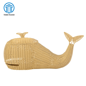 Cesta de Almacenamiento de Mimbre Hecha a Mano con Forma de Ballena, con Tapa, de Alta Calidad, Elegante Cesta para Juguetes, para Guardería y Hogar - Product Image 1