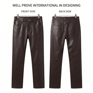 Pantalones de Cuero Color Vino Tinto para Hombre, Ligeros y Transpirables, 450 GSM, Pantalones Premium con Paneles en las Rodillas, Logotipo Personalizado en Relieve - Product Image 4