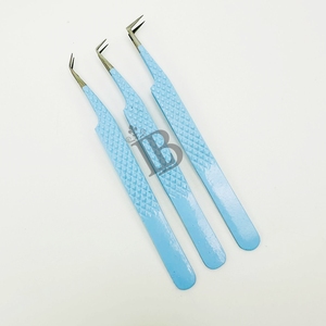 แหนบต่อขนตาคุณภาพสูงรุ่นใหม่ สแตนเลสสตีล สีฟ้าสดใส โค้งงอ 90 องศา - Product Image 1