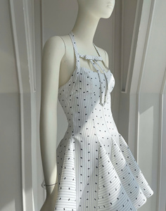 Coshe krixi ชุดเดรสสั้นลายทางสำหรับผู้หญิงชุดเดรสสั้นมีโบว์คอพลิ้วไหวเครื่องแต่งกายน่ารักหรูหราสำหรับงานปาร์ตี้ในชีวิตประจำวัน - Product Image 6