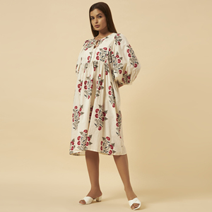 Women's for Red Floral Printed <b>Maxi</b> Boho Regular Fit Lantern <b>Sleeve</b> O-Neck Casual Breathable <b>Summer</b> Autumn <b>Dress</b> - Product Image 1