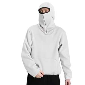 Sudadera con capucha tipo balaclava 100% algodón para hombre, de gran tamaño, con doble capucha y cremallera completa, hombros caídos, personalizable. - Product Image 4