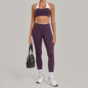2 PCS Workout Sets for Women Sportswear Color Contrast <b>Bra</b> Yoga Leggings Gym Sets Fitness Wear Outfit Sports Set - Product Image 1
