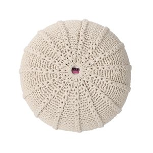 Pouf rotondo in cotone lavorato a maglia Bordeaux di colore Beige - Product Image 4