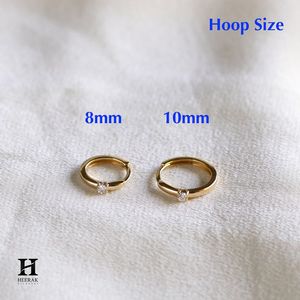 Minimalist 14K Gold Solitaire Huggie Hoop <b>Earrings</b> Round Cut Diamond Small Dainty Hoops for Women <b>Fine</b> Jewelry - Product Image 5