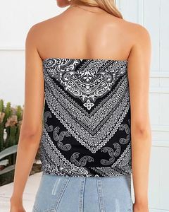 Women Strapless <b>Paisley</b> Print Top Chiffon Breathable Bohemian Spring Summer Wear Regular Fit - Product Image 5