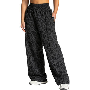 Pantalon de jogging décontracté pour femme, taille mi-haute, coupe large, style streetwear, pantalon de détente, ODM, hiver, 100% coton, noir peint - Product Image 1