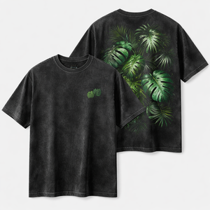 T-shirt personnalisé vintage délavé à imprimé feuilles tropicales en coton, coupe oversize, style streetwear, unisexe, vente en gros OEM - Product Image 1