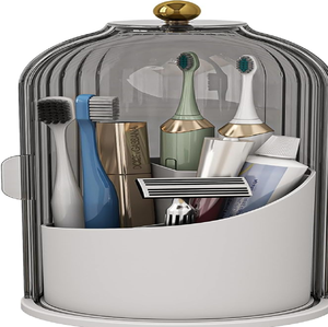 Elegant Metal Fluted Portable Capsule Organizer Holds Two Electric <b>Toothbrushes</b> Cosmetics with Clear Lid Wholesale Available - Product Image 3