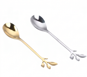 Cuillères à thé en acier inoxydable plaquées or et argent, manche long, design moderne, finition miroir, ensemble de couverts pour la cuisine - Product Image 1