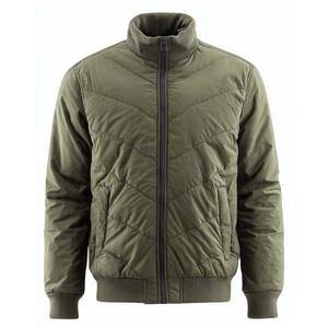 Wholesale Men's Olive Green Winter Puffer <b>Jacket</b> Solid Color Windproof Stand Collar Zipper Closure Casual Regular Fit Outerwear - Product Image 1
