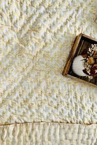 Indian Handmade Stylish Traditional <b>Yellow</b> Evil Eye Hand Block Print Reversible Eco-Friendly Cotton Quilt Set <b>Bedding</b> Decor - Product Image 2