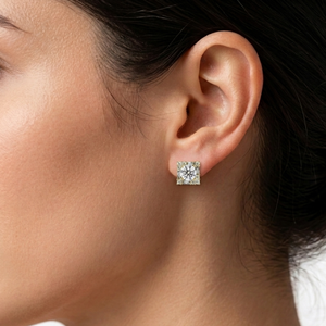 Pendientes de Lujo con Diamantes Cultivados en Laboratorio, Diseño Baguette Halo Cluster, Oro Puro de 14K, Joyería Fina para Mujer - Product Image 3