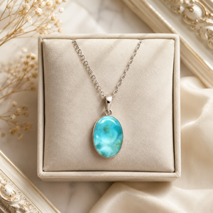 Colgante de Larimar Natural al por Mayor, Chapado en Plata de Ley 925, Hecho a Mano, Corte Ovalado, Joyería de Estilo Clásico, Regalo con Cadena de Cable - Product Image 5