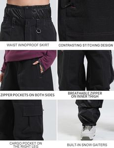 Pantalon de ski cargo noir pour femme, imperméable, avec cordon de serrage, isolation Primaloft, Gore-Tex, vêtements de neige pour l'extérieur - Product Image 4