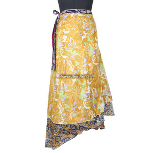 New High Fashion Ladies Silk <b>Wrap</b> <b>Skirts</b> Women Wear Vintage Silk Sari Long Length <b>Wrap</b> Around <b>Skirt</b> 2 Layer Reversible Saree - Product Image 1