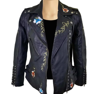 Manufacturer Wholesale Ladies Hand Embroidered <b>White</b> Leather <b>Jacket</b> Luxury Studded Sheepskin Motorcycle <b>Jacket</b> Custom Logo - Product Image 1