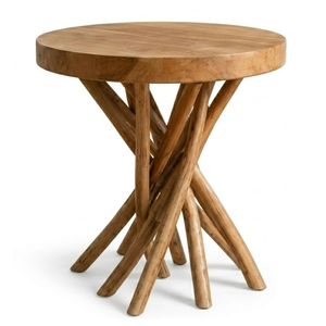 ARTERRA Premium Round Natural <b>Wood</b> Top Teak Branch Side <b>Table</b> <b>Rustic</b> Accent Furniture for Villa Lounge Space - Product Image 2
