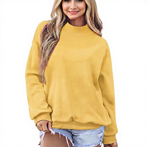 <b>Women</b> Blank Heavy <b>Fleece</b> Mock Neck Sweatshirt Relaxed Pullover Oversized Casual Urban Fashion Winter Clothing <b>Top</b> - Product Image 1