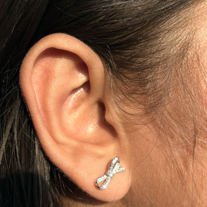 Minimalist Bowknot <b>Stud</b> <b>Earrings</b> 925 <b>Silver</b> Diamond Round Brilliant Cut Prong Setting Women's Everyday Wear - Product Image 3