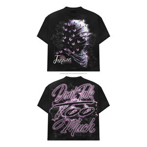 Camiseta de diseñador con doble cuello, bajo sin rematar, oversize, estilo streetwear, desgastada, de algodón grueso, corte boxy y corto - Product Image 3