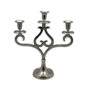 Logam Mewah Aluminium Perak 3 Lengan Lilin Pernikahan Berdiri Candelabra