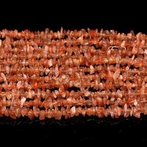 Natural Flashy Sunstone Smooth Freeform Chips Shape Loose Gemstone Beads Strands 4-5mm Orange Beads For Jewelry Making Wholesale - Product Image 1