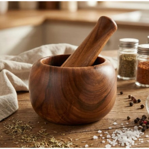 Premium Handcrafted Mango Wood Mortar and Pestle Set Accessory Kitchen Spice <b>Grinder</b> & <b>Herb</b> Crusher Tool for Chutneys - Product Image 4