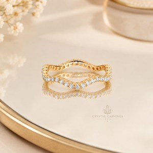Moissanite Wavy Band <b>Ring</b> Curved V Shape Pave Wedding Band Dainty Contour <b>Stacking</b> <b>Ring</b> Gold Jewelry Wholesale Manufacturer - Product Image 1